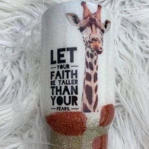 Faith taller than fears giraffe glitter tumbler